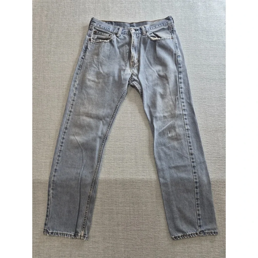 Levi's 505 Jeans Mens 32x32 Blue Denim Cotton Stretch Regular Fit Straight Leg